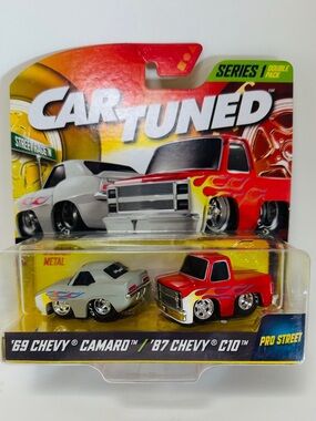 CarTuned Series 1 Double Pack - Red '87 Chevy C10 & White '69 Chevy Camaro